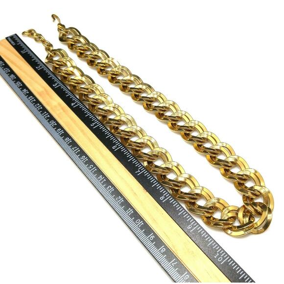 Vintage Monet Chunky Double Link Gold Chain Necklace 1980s Statement Jewelry 21" - Picture 9 of 10